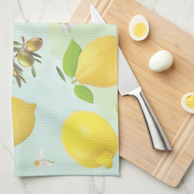 Mediterranean Lemons & Olives Kitchen Towel (Quarter Fold)