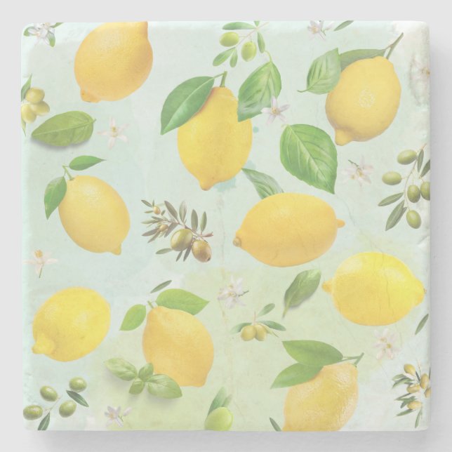 Mediterranean Lemons & Olives Stone Coaster (Front)