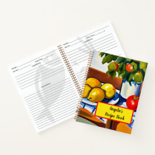 Mediterranean lemons on checked tablecloth. notebook