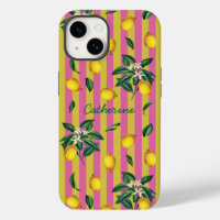 Mediterranean Lemons Pink Yellow Stripes Name