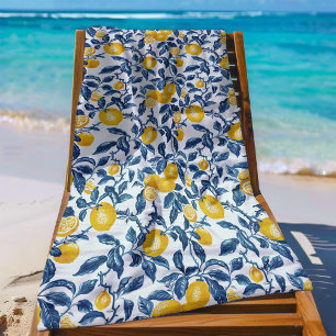 Mediterranean Lemons Seamless Pattern Beach Towel
