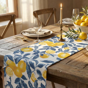 Mediterranean Lemons Seamless Pattern Medium Table Runner