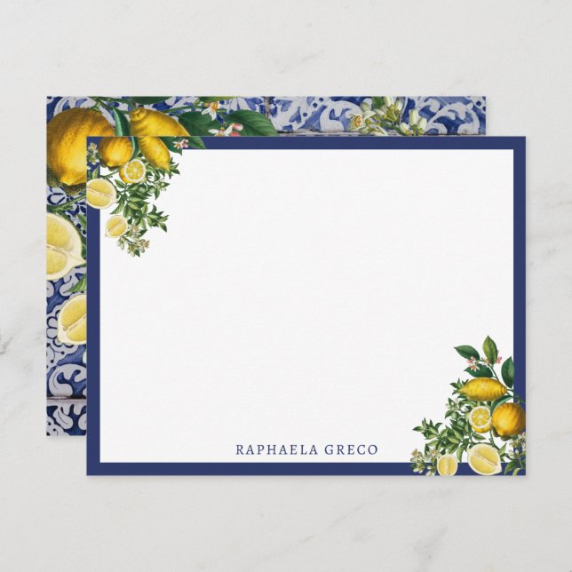 Mediterranean Lemons Summer Portuguese Tiles  Card (Front/Back)