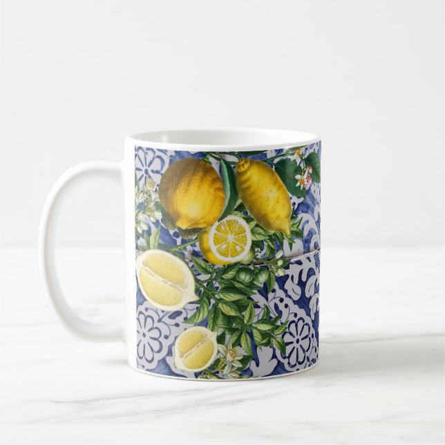Mediterranean Lemons Summer Portuguese Tiles  Coffee Mug (Left)