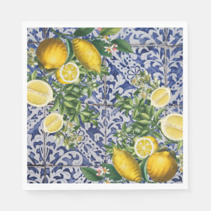 Mediterranean Lemons Summer Portuguese Tiles Napkin