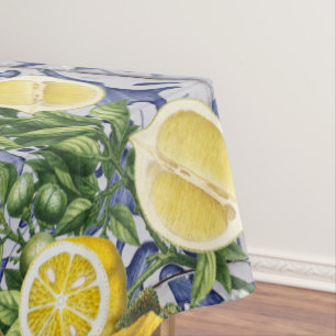 Mediterranean Lemons Summer Portuguese Tiles Tablecloth