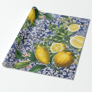 Mediterranean Lemon on Blue Ceramic Tiles Tote Bag for Sale by kapotka