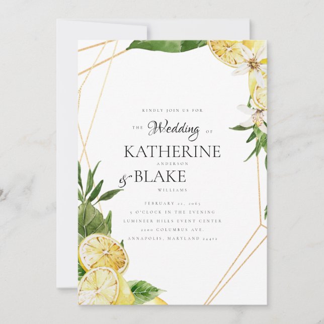 Mediterranean Lemons Tropical II Wedding  Invitation (Front)