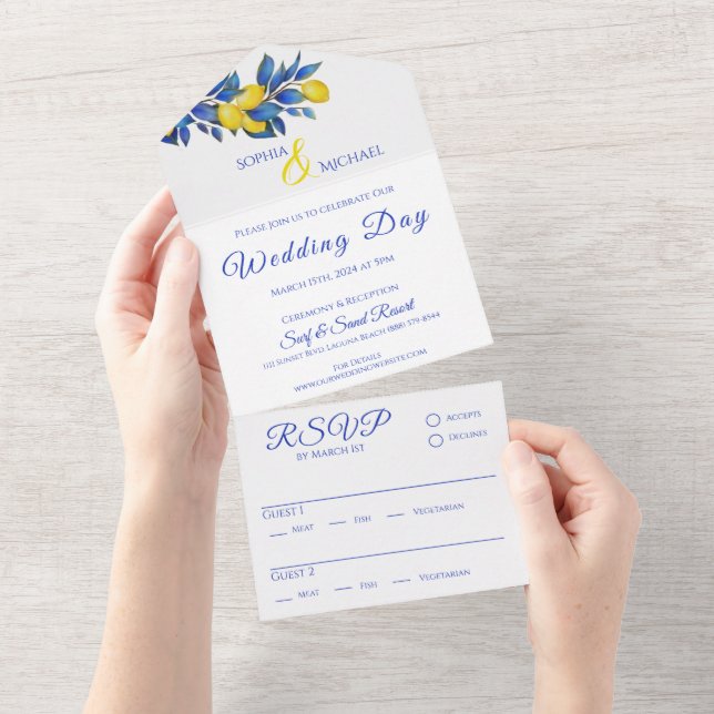 Mediterranean Lemons-Wedding- All In One Invitation (Tearaway)