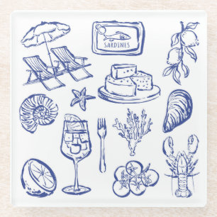  Mediterranean Life Outline Glass Coaster