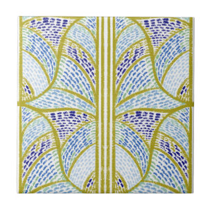 Mediterranean Lime Green & Blue Mosaic Pattern Ceramic Tile