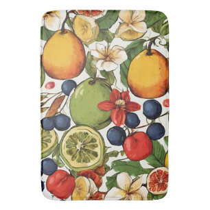 Mediterranean Limes, Lemons and Flowers. Painted Bath Mat