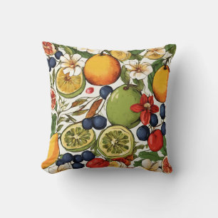 Mediterranean Limes, Lemons and Flowers. Painted Cushion