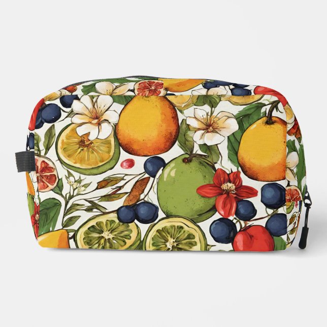 Mediterranean Limes, Lemons and Flowers. Painted Dopp Kit (Front)