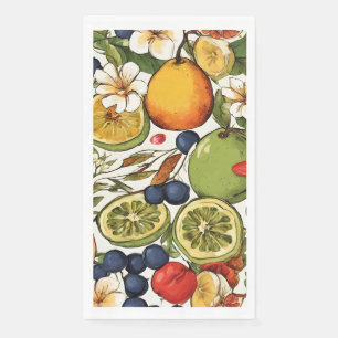Mediterranean Limes, Lemons and Flowers. Painted Napkin
