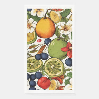 Mediterranean Limes, Lemons and Flowers. Painted Napkin