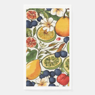Mediterranean Limes, Lemons and Flowers. Painted Napkin