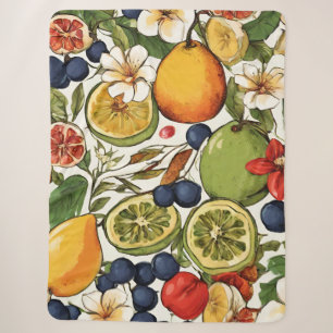Mediterranean Limes, Lemons and Flowers. Painted Sherpa Blanket