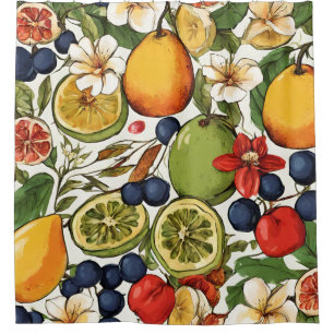 Mediterranean Limes, Lemons and Flowers. Painted Shower Curtain