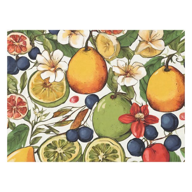 Mediterranean Limes, Lemons and Flowers. Painted T Tablecloth (Front (Horizontal))