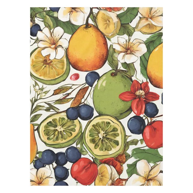 Mediterranean Limes, Lemons and Flowers. Painted Tablecloth (Front)