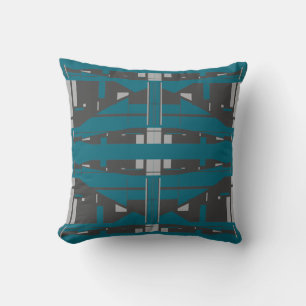 Mediterranean Look Grey Charcoal Turquoise Mosaic Cushion