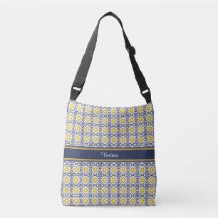 Mediterranean Look Pattern in Blue, Golden & White Crossbody Bag