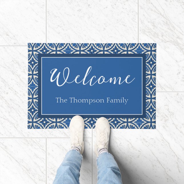 Mediterranean Lotus Tile Pattern - The White Lotus Doormat (Indoor)
