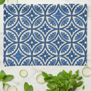 Mediterranean Lotus Tile Pattern - The White Lotus Tea Towel