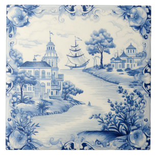 Mediterranean lovers blue white  ceramic tile