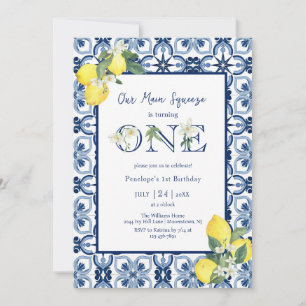 Mediterranean Main Squeeze Lemon Baby Girl First  Invitation