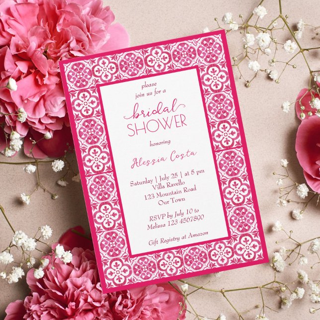 Mediterranean Majolica magenta tiles bridal shower Invitation (Creator Uploaded)