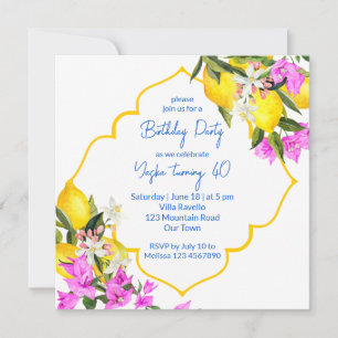 Mediterranean Majolica tiles lemons birthday party Invitation