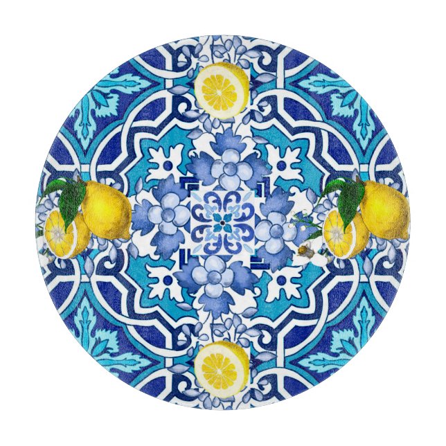 Mediterranean,majolica,tiles ,lemons,citrus  cutting board (Front)