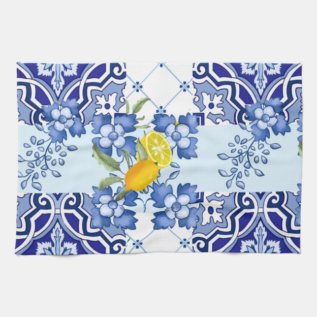 Mediterranean,majolica,tiles  Tablecloth Tea Towel (Horizontal)