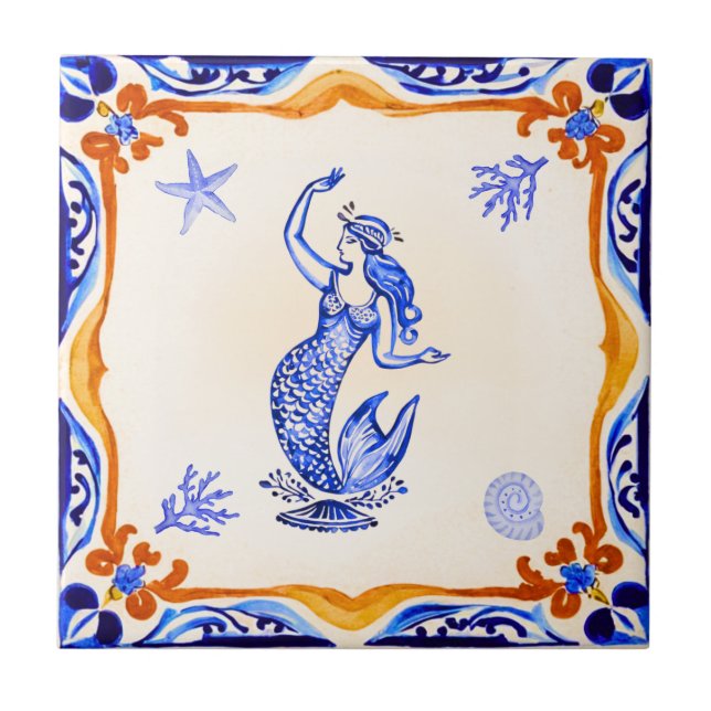 Mediterranean Mermaid Ceramic Tile (Front)