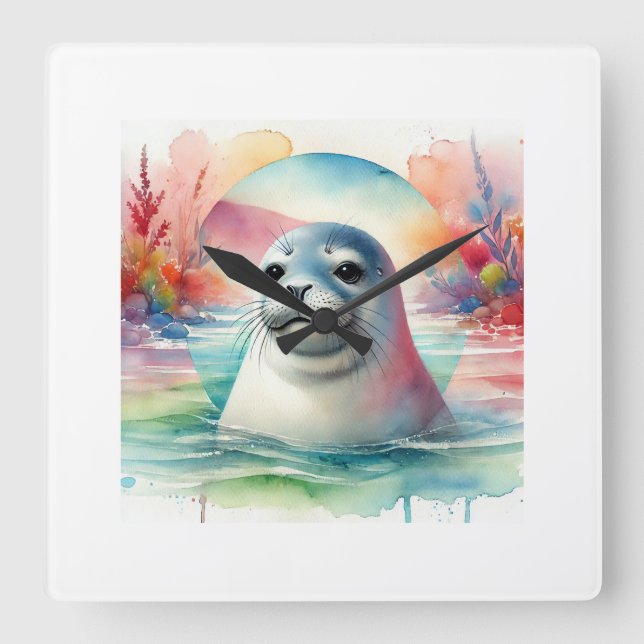 Mediterranean monk seal serenity 210824AREF111 - W Square Wall Clock (Front)