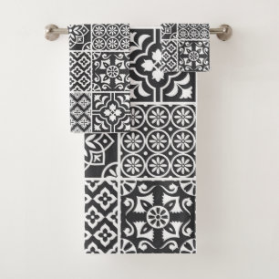 Mediterranean Monochrome Azulejo Majolica Mosaic Bath Towel Set