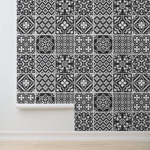 Mediterranean Monochrome Mosaic Tile Wallpaper