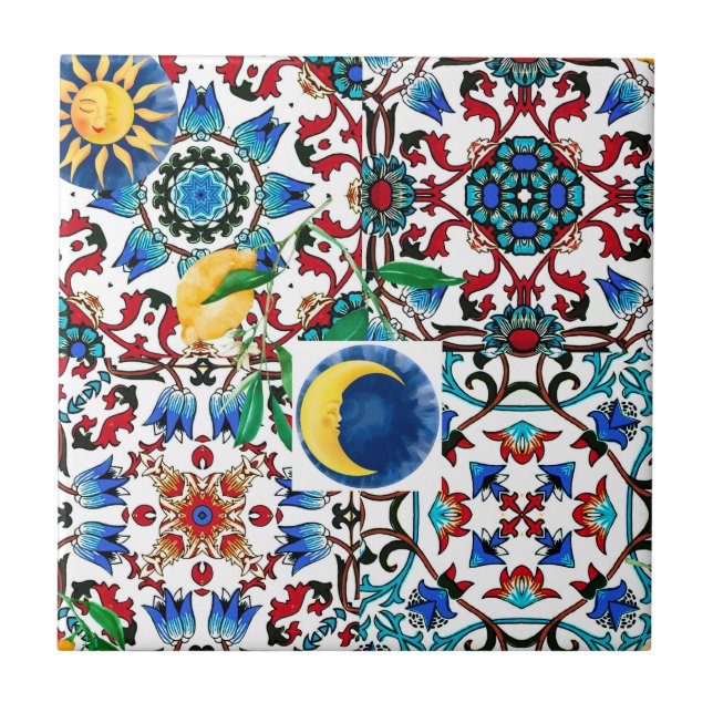 Mediterranean,Moroccan,mosaic,lemon art Ceramic Tile (Front)