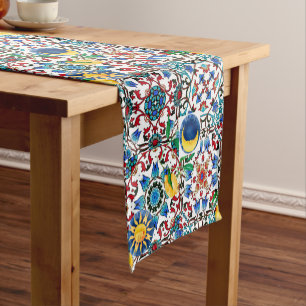 Mediterranean,Moroccan,mosaic,lemon art Short Table Runner