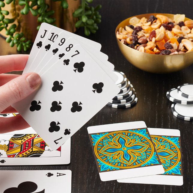 Mediterranean Moroccan Tile Pattern Blue and Gold Playing Cards (Creator Uploaded)
