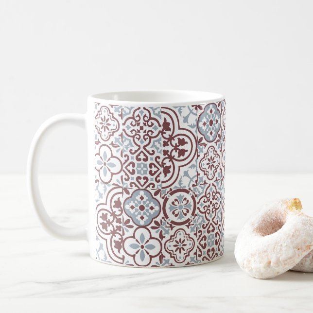 Mediterranean Moroccan Tile pattern Coffee Mug (With Donut)