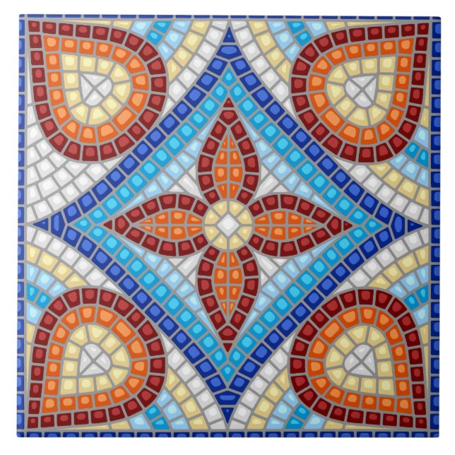 Mediterranean Mosaic Floral Pattern Ceramic Tile (Front)