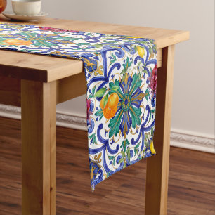 Mediterranean Mosaic lemon fruit Medium Table Runner
