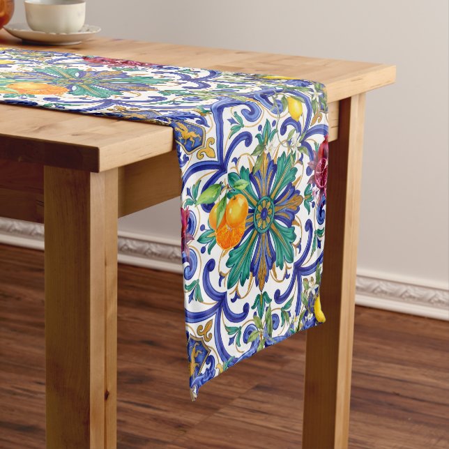 Mediterranean Mosaic lemon fruit  Medium Table Runner (In Situ)