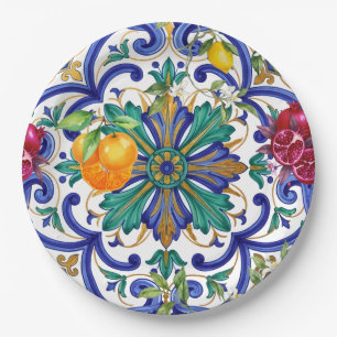 Mediterranean Mosaic lemon fruit Paper Plate