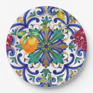 Mediterranean Mosaic lemon fruit Paper Plate
