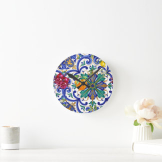 Mediterranean Mosaic lemon fruit Round Clock
