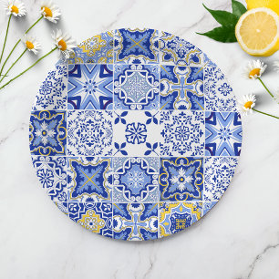 Mediterranean Mosaic Tiles Baby Shower  Paper Plate